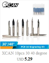 XCAN 10 шт. 0,5-3,175 мм твердосплавная Концевая фреза для печатной платы Гравировальный фрезерный бит фрезерный станок