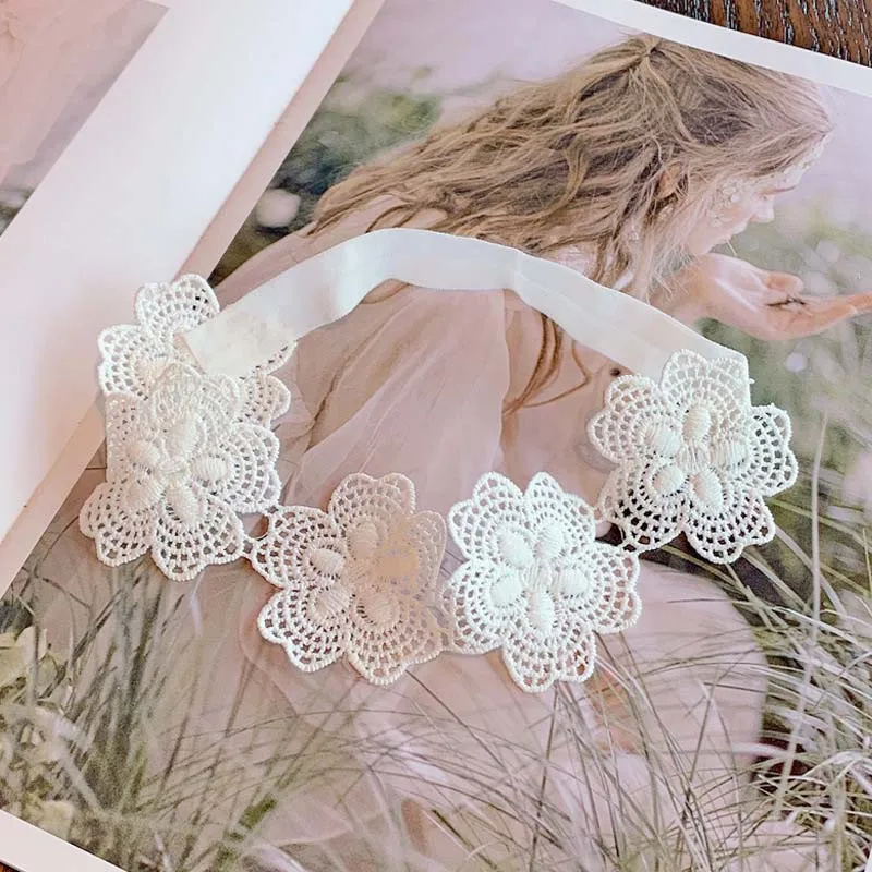 

New Hair Accessories Girls Turban Headwear Baby Headband Bow Pearl Flower Lace Hair Band Headband White Solid Lovely Band