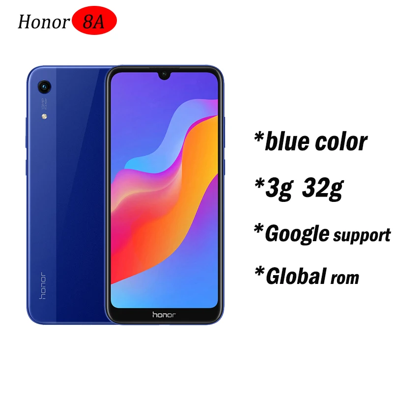 3g32 blue global rom Новое поступление,, Honor 8A, 6,09 дюйма, MTK6765, Android 9,0, 8.0MP+ 13.0MP камера, 3020 мАч, разблокировка лица - Цвет: 3g32 blue global rom