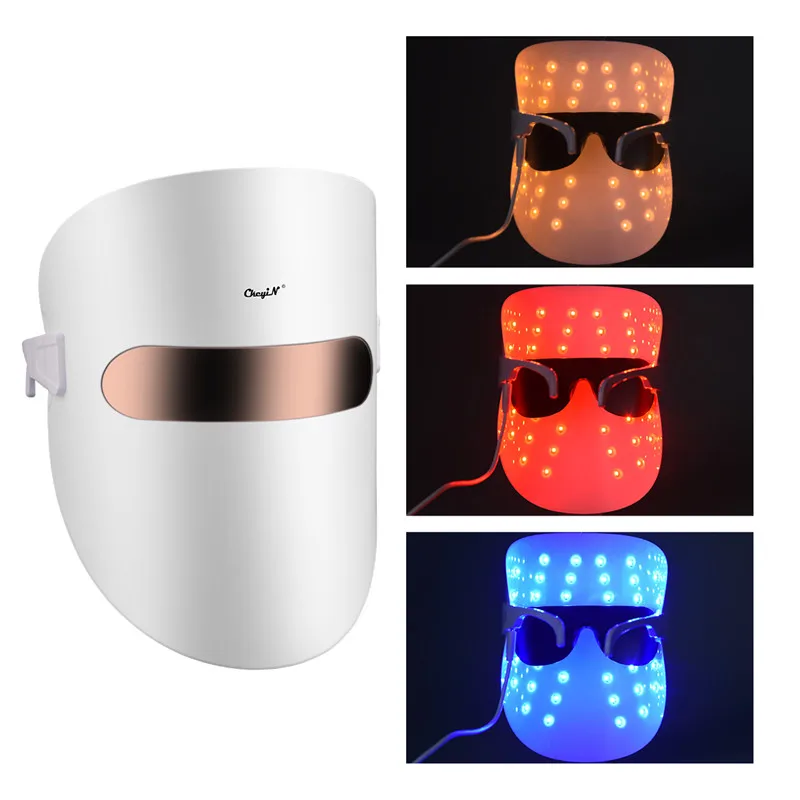 

3 Colors LED Facial Mask Wrinkles Remover Anti Acne Skin Rejuvenation Whitening Face Cleaner EMS Sonic Hot Compress Face Massage