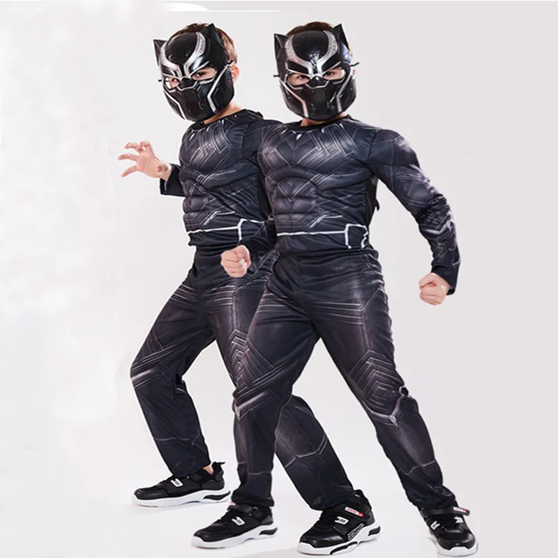 Детский черный пантера комбинезон с мышцами супер мальчиков костюмы для