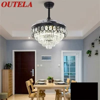outela ceiling fan light invisible crystal led lamp with remote control modern luxury for home