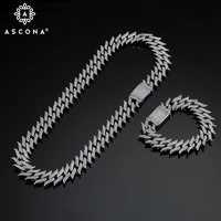ice out hip hop thorns spiked cuban link chain necklace mans bling rhinstone gold bracelet womens luxury rapper jewelry gifts