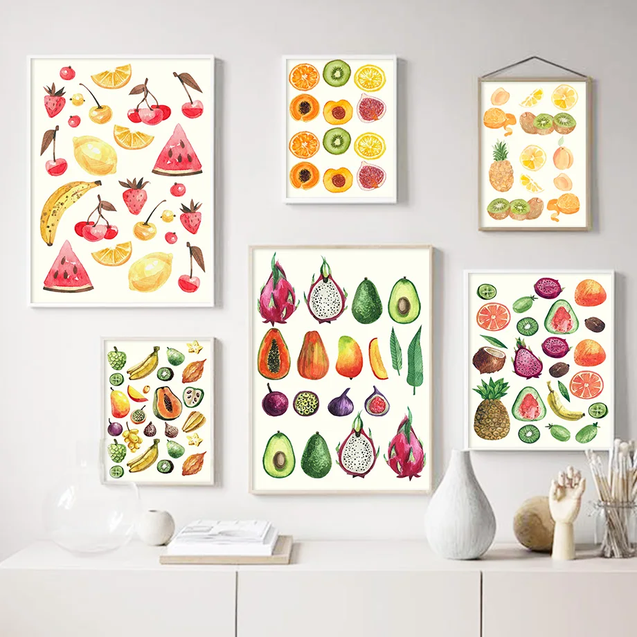 

Peach Avocado Banana Watermelon Fruit Wall Art Canvas Painting Nordic Posters And Prints Wall Pictures Living Room Kitchen Decor