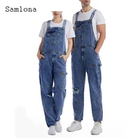 samlona plus size mens jeans casual denim overalls pantalon european and american style 2021 hole ripped strappy demin jumpsuit