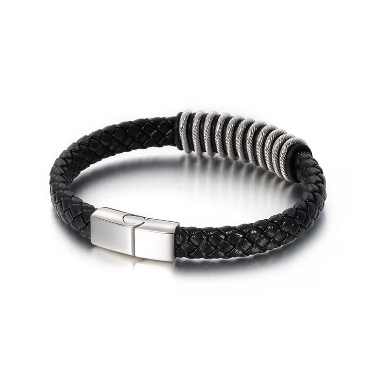 Мужские браслеты из натуральной кожи нержавеющей стали | Украшения и аксессуары