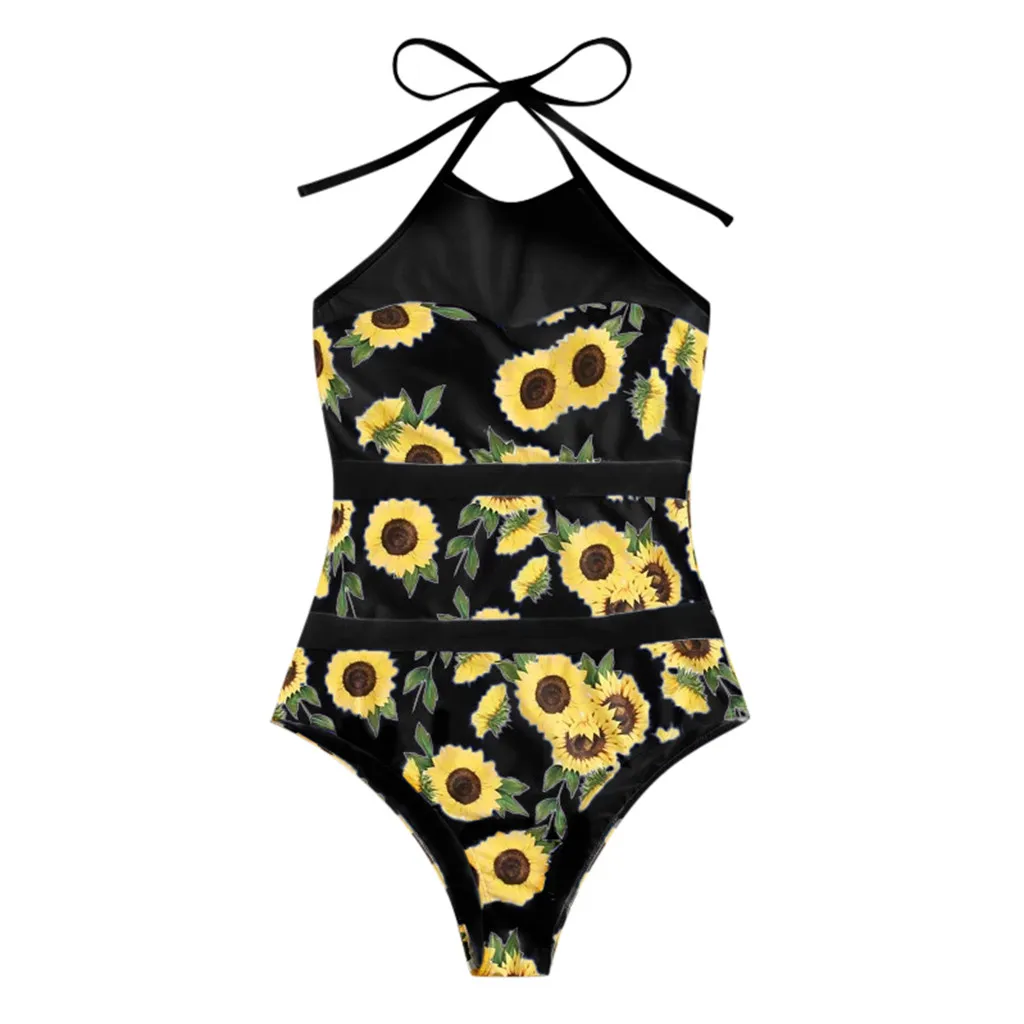 

Женский комплект бикини, купальник, пуш-ап, Подсолнух, цветочный принт, бюстгальтер, купальник, пляжная одежда, Раздельный женский купальник...