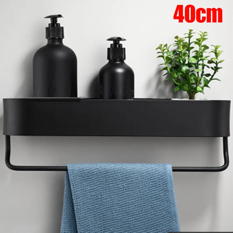 

Floating Shelves Wall Mounted Bathroom Organizer with Towel Bar Adhesive Alloy Shower Storage Rack for Kitchen No Drill L66