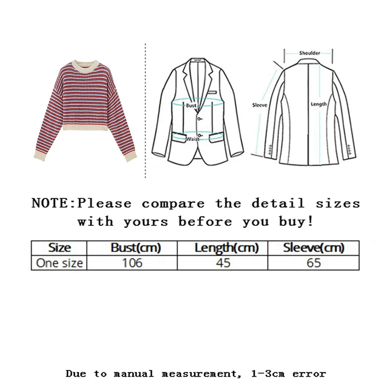 

Vangull Striped Colorful Short Polluver Sweater Women Winter Fashion Korean style Knitted Sweater Autumn Loose High Waist Tops