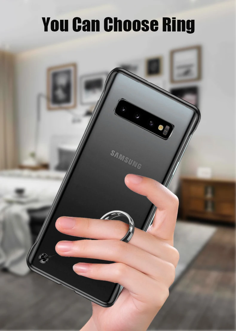 Чехол для samsung Galaxy S10 Note 10+ Plus A10 A30 A20 A70 A7 A50 покрытие прозрачное Безрамное жесткое покрытие из поликарбоната кольцо на палец