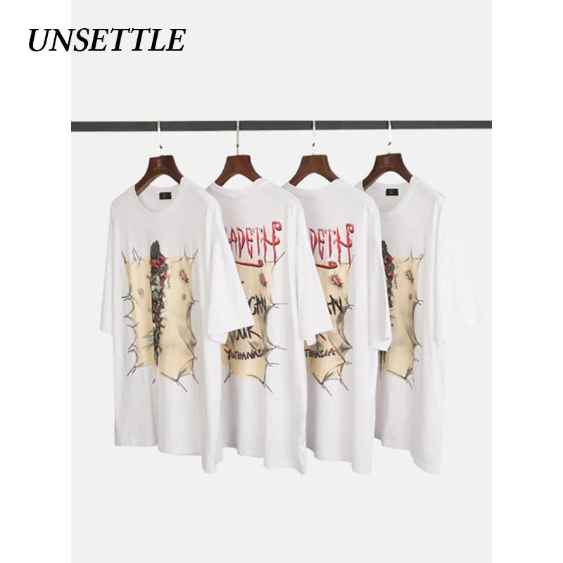 UNSETTLE 2020SS Harajuku летние мужские/женские футболки с принтом коротким рукавом