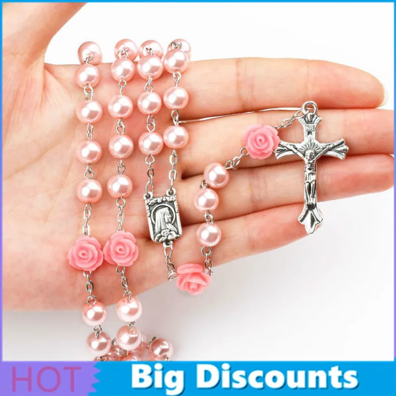 

22 Styles Handmade Religion Pendant Chain Rosary Cross Necklace Glass Catholic Christian Choker Beads Prayer Jewelry Accessories