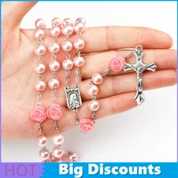 22 styles handmade religion pendant chain rosary cross necklace glass catholic christian choker beads prayer jewelry accessories