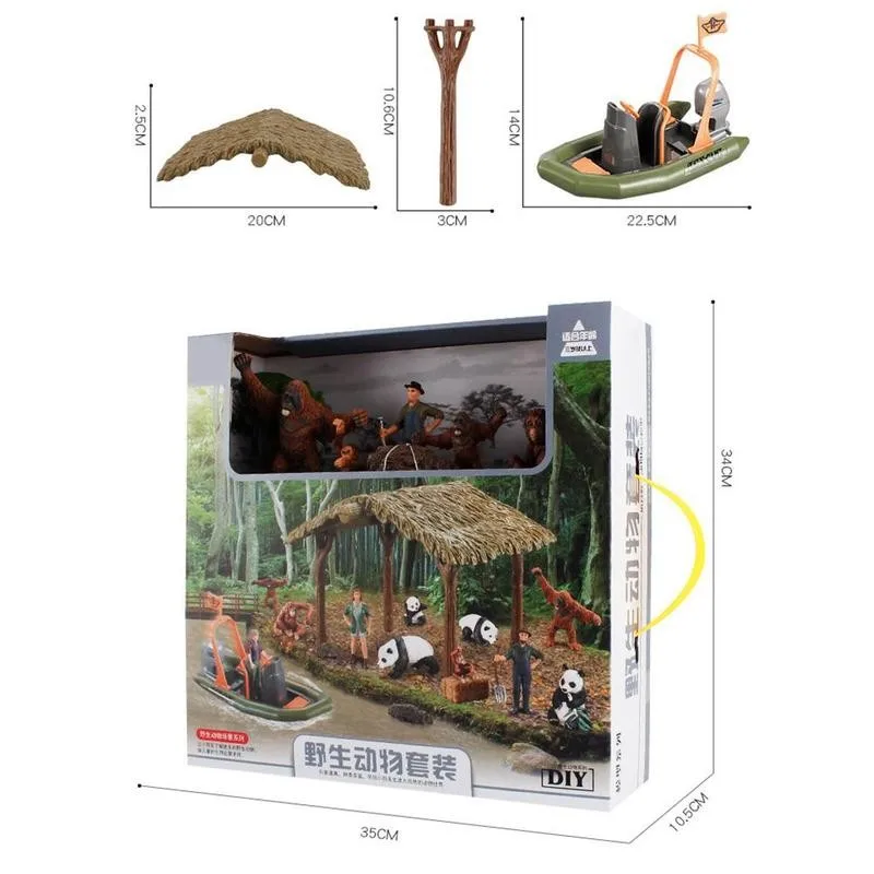 

1000G Mini Chinese Zodiac Farm Animals Toys Animal cow dog Sheep Goose Family Farm Poultry Feed Fence Model Kit For Children Gif