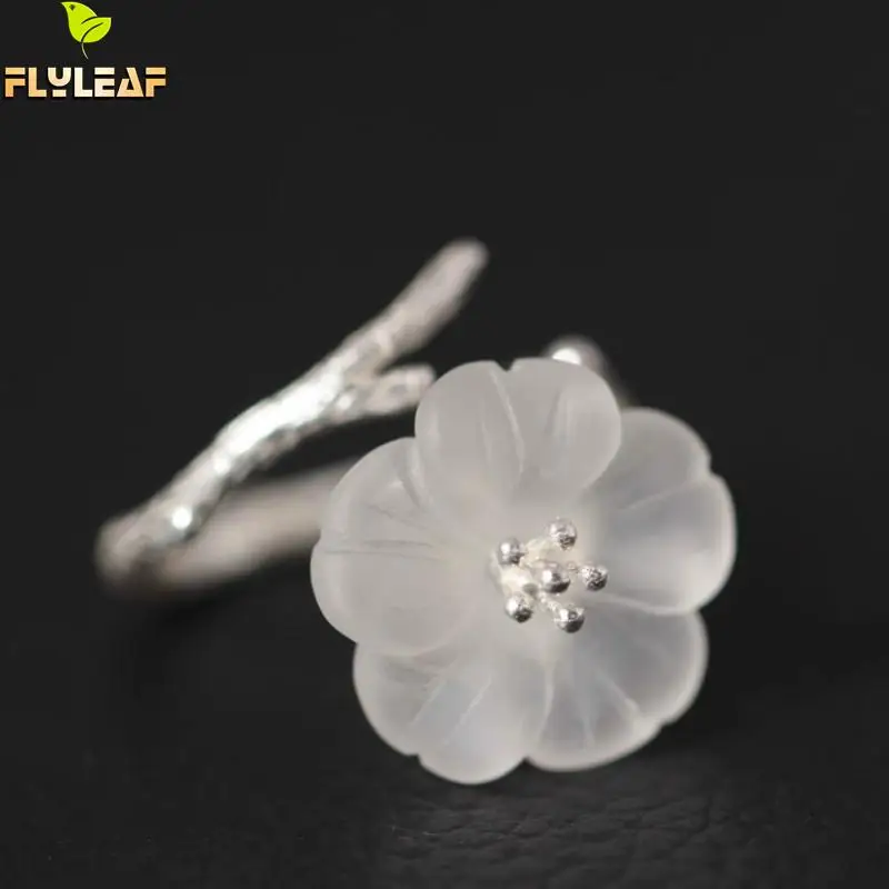 

925 Sterling Silver White Crystal Astilboides Tabularis Flowers Open Rings For Women Vintage Style Lady Sterling-silver-jewelry