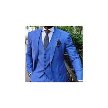 Costume bleu Royal pour hommes, Blazer 3 pièces slim, Design à revers, sur mesure, bouton unique, mode décontractée, nouvelle collection 2022  (4)