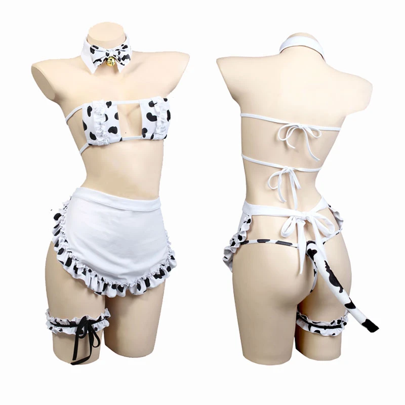 

Japanese Cos Cow Cosplay Costumes Bra & Panties Set Bikini Cute Exotic Apparel Kawaii Underwear Women Anime Sexy Lingerie