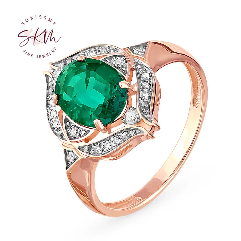 

SKM Винтаж 14k 18k кольца с муассантом для женщин Изумрудное Кольцо Годовщина, обещание Роскошные ювелирные изделия