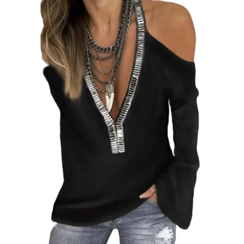 Женская Однотонная рубашка с блестками привлекательная модная футболка