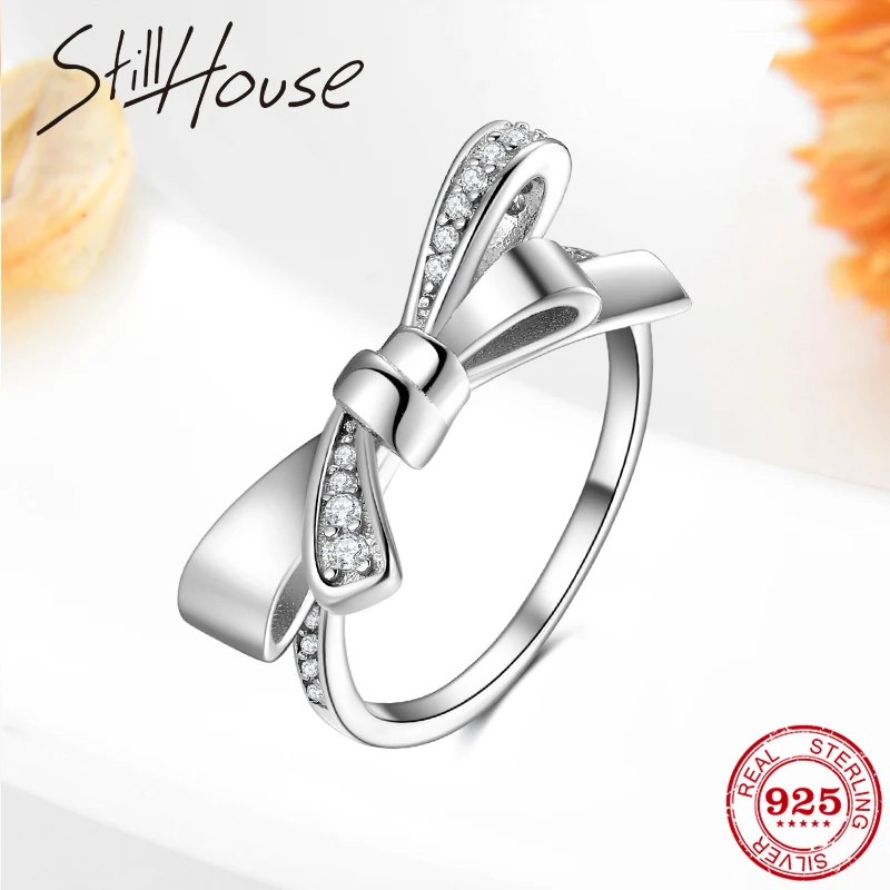 

Real 925 Sterling Silver Dazzling Cubic Zircon bow-knot Ring Finger For Women Wedding Engagement Rings Fashion 925 Jewelry