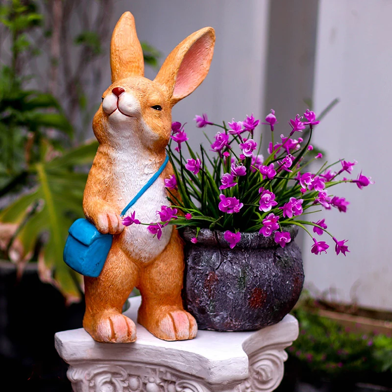 Orchard Garden Statues Simulated Animal Little Rabbit Flowerpot Yard Home Decor Landscape Gardening Decoration Sculpture Outdoor