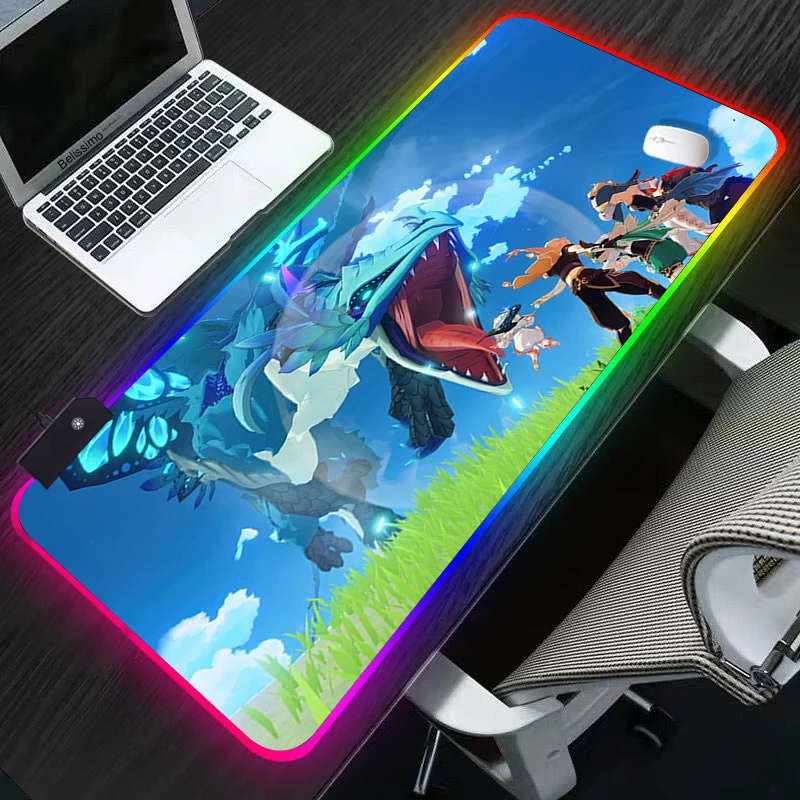 

Anime RGB Genshin Impact Gaming Mousepad Lock Edge waterproof Mouse carpet Rubber Gamer Laptop Desk Mat mouse pad mause gamer