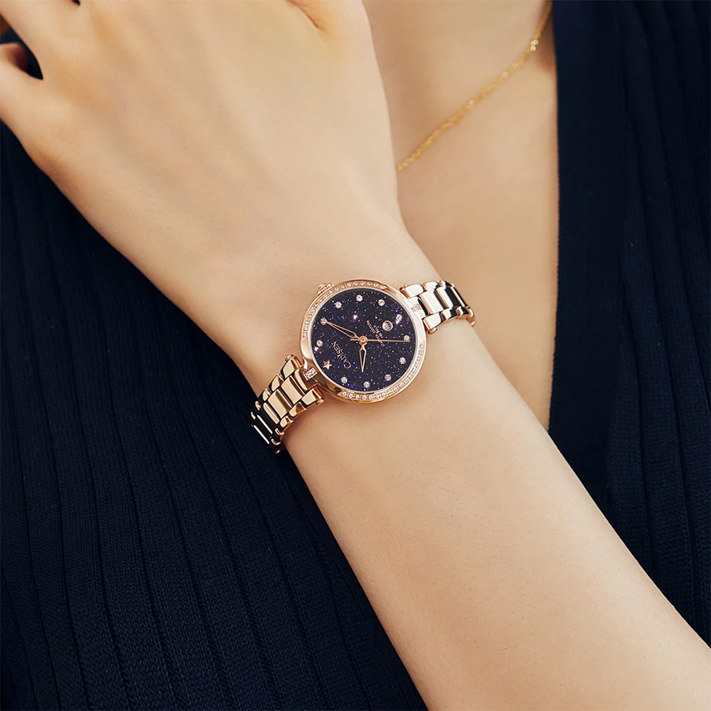 Часы женские из 18 каратного золота со стразами и кварцевым механизмом|Женские