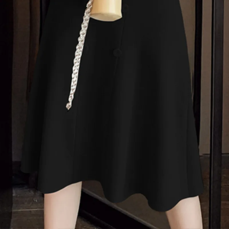 

Vintage Hepburn Temperament Knitted Dress V-neck Long Puff Sleeve Solid Sweater Robe Ruched Double-breasted Vestido De Mujer New