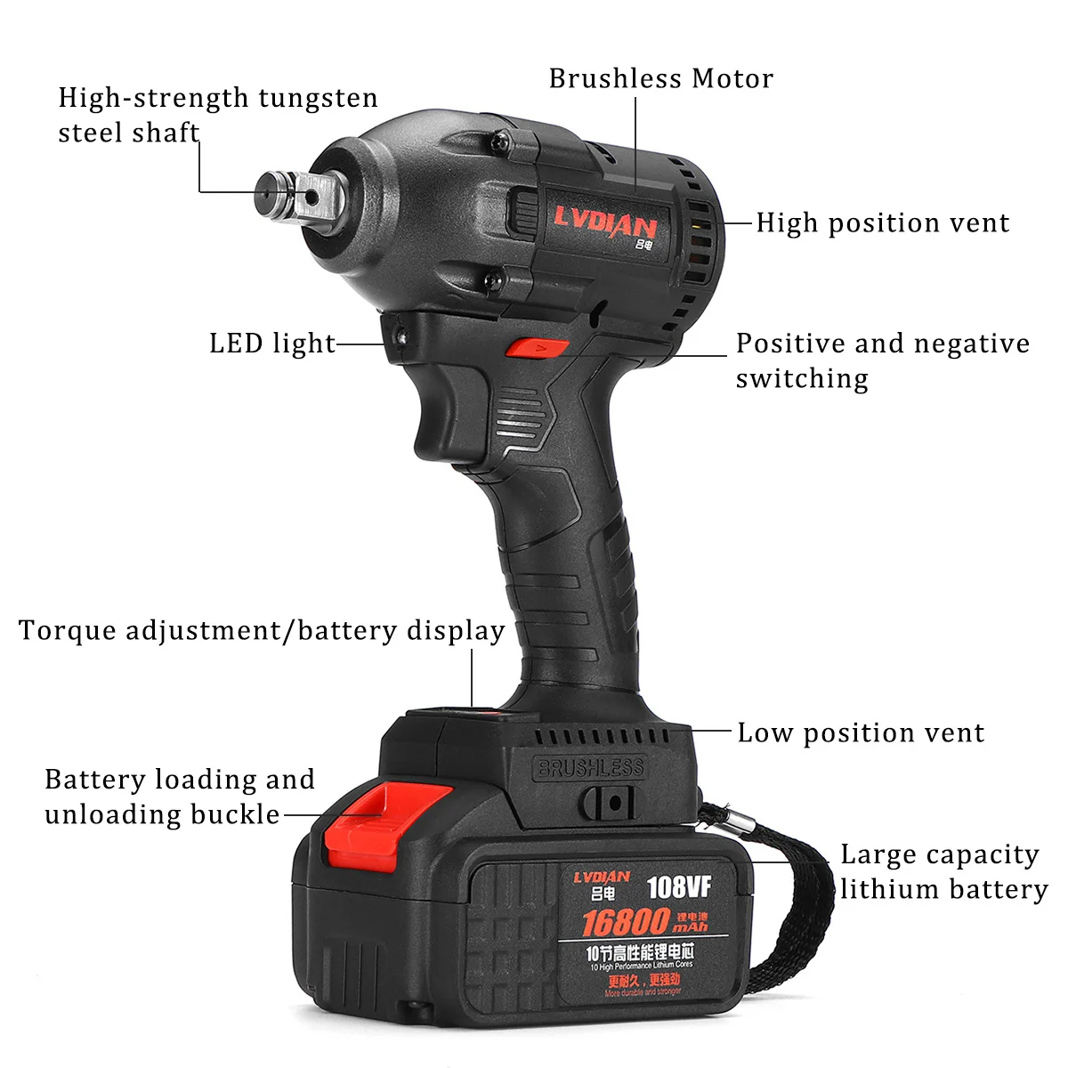 21V бесщеточный Электрический ключ дюймовый стандарт аккумуляторная ударная