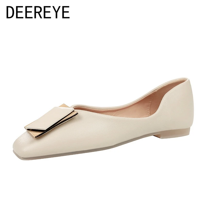 

Plus Size 33-43 Korean Ladies Ballet Flats Soft Office Summer Slip-on Square Toe Metal Buckle Autumn Shoes Woman Brands Luxury