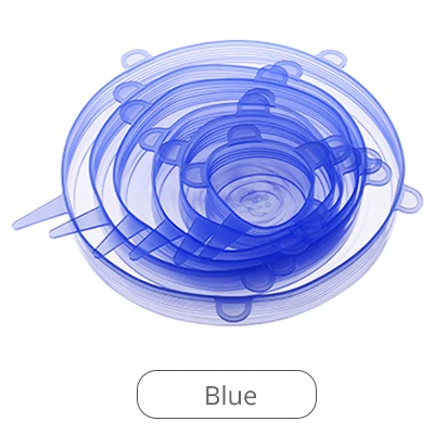 Blue Силиконовые свежие крышки, набор многоразовых Растягивающихся крышек для хранения фруктов, свежие уплотнительные крышки, кухонные крышки чаши для хранения, инструменты 6 шт./партия - Цвет: Blue