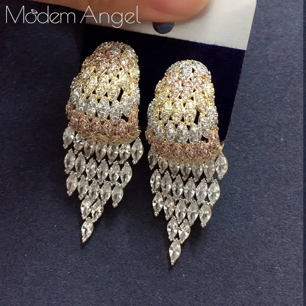 

Большие роскошные геометрические серьги ModemAngel с фианитами, нигерийские серьги для женщин, свадебные серьги