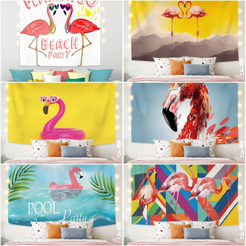 

Гобелен с мультяшными животными, фламинго, плявечерние, модное настенное украшение для спальни, общежития, бохо, летнее украшение, коврик дл...