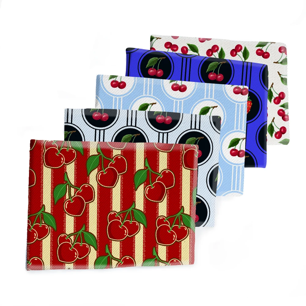 Ткань с принтом фруктов вишни Полиэстеровая хлопчатобумажная саржевая ткань