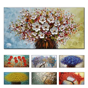 100% ручная роспись Современный домашний декор Настенная картина белый розовый цветок вишни дерево Толстая палитра нож картина маслом на холсте