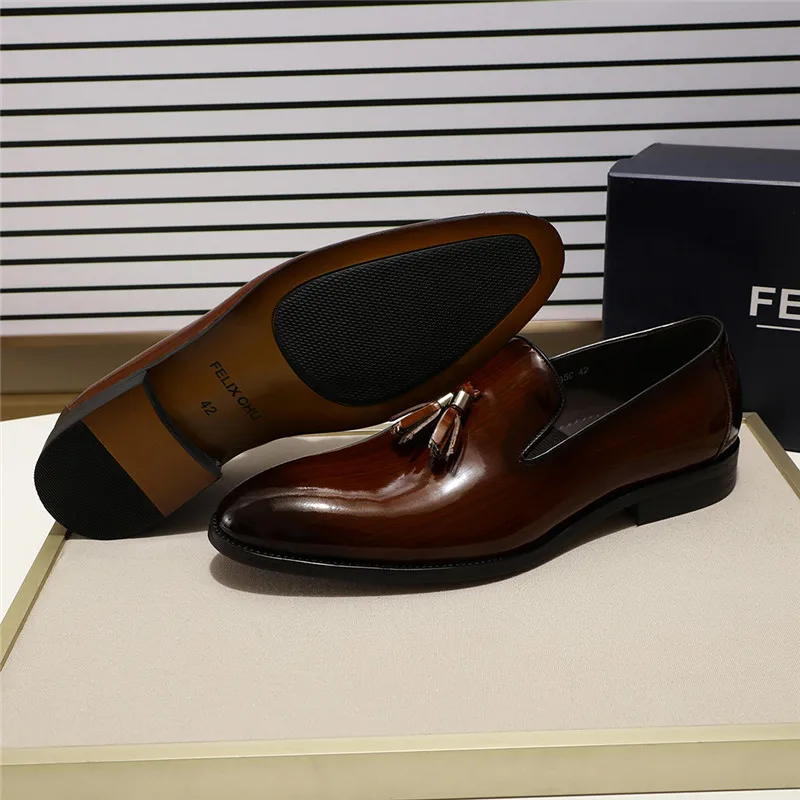 Туфли FELIX CHU мужские из лакированной кожи лоферы с бахромой без застежки