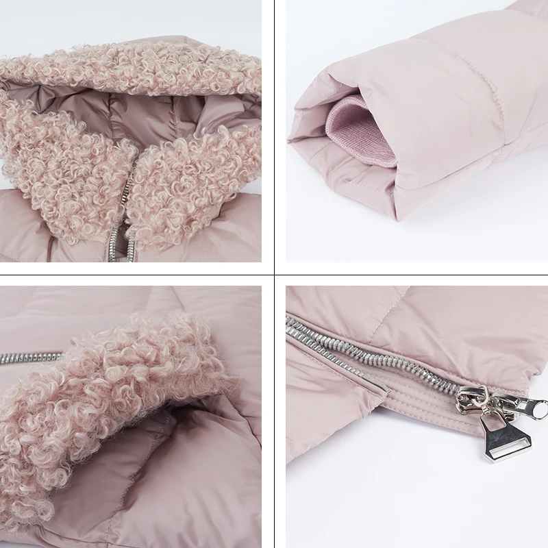 Женское зимнее пальто средней длины с меховым воротником