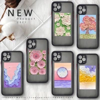 creative three dimensional oil painting phone case for iphone 13 12 11 8 7 plus mini x xs xr pro max matte transparent cover