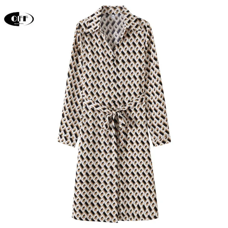 Платье-миди женское с принтом цепей свободное в винтажном стиле | Женская одежда