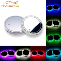 2x auto led car cup holder bottom pad led hub lamp cover trim atmosphere lamp welcome light anti slip mat colorful light coaster