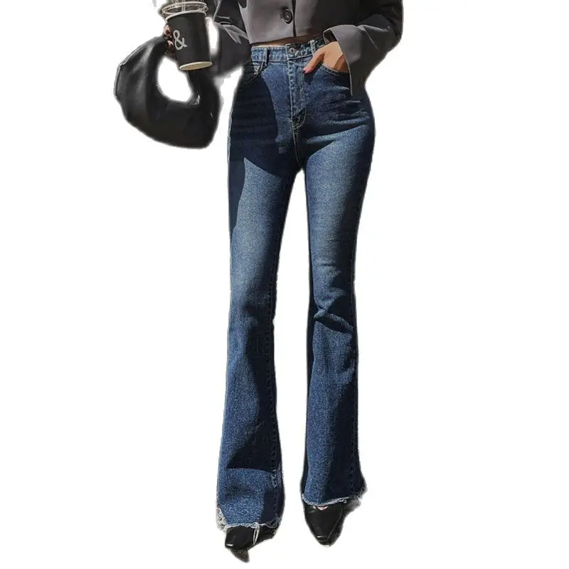 

Streetwear High Waist Skinny Women Flare Jeans 2021 Autumn Casual Women Denim Blue Trousers Ladies Pantalon