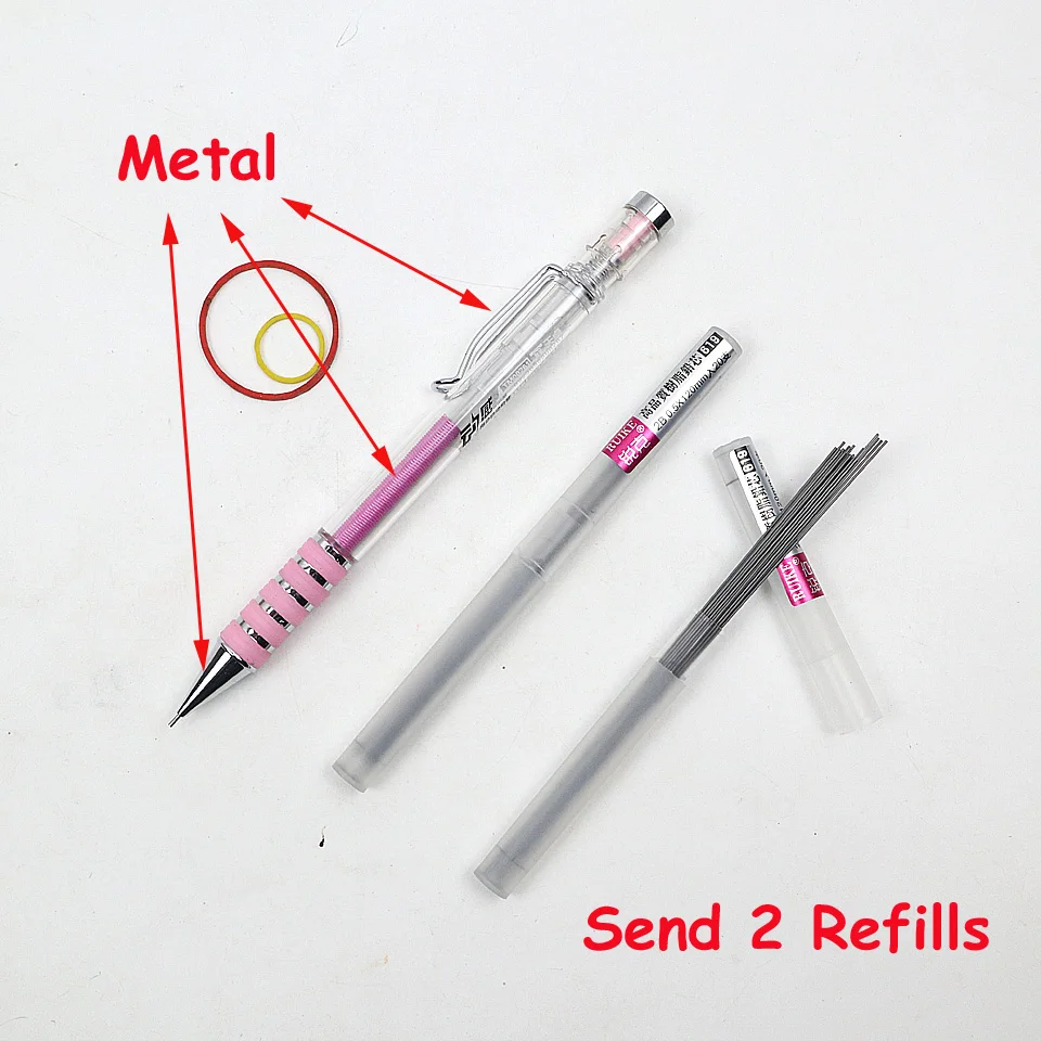 

2Pcs High Quality Mechanical Pencil 0.5~0.7mm Metal+Spring Swing Output The Refill Drawing Automatic Pencil Send 2 Pencil Lead