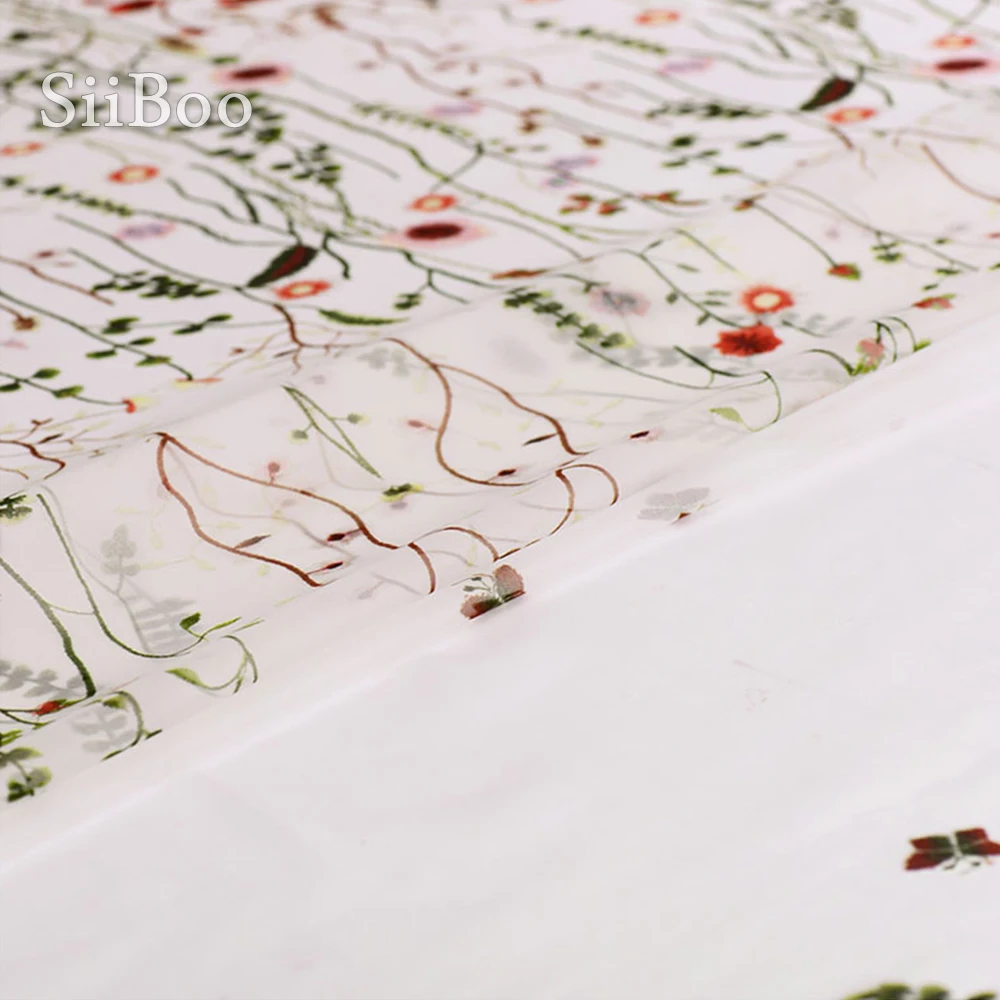 

Elegant floral positioning print 100% silk georgette fabric apparel for dress natural silk tissu telas 8mm 140*140cm 1pc SP5328