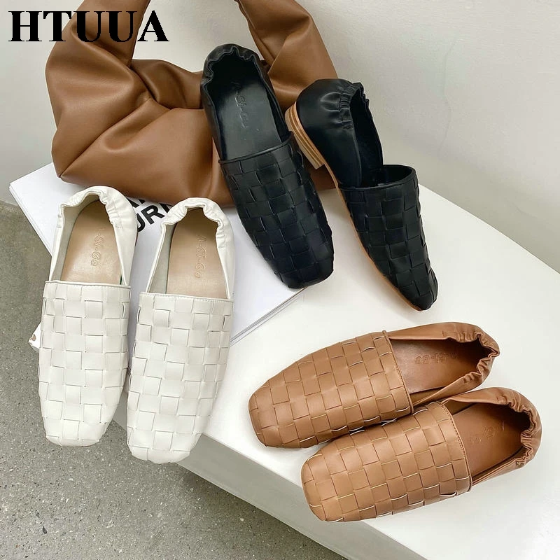 Новинка 2020 осенняя женская обувь HTUUA с квадратным носком винтажные мягкие
