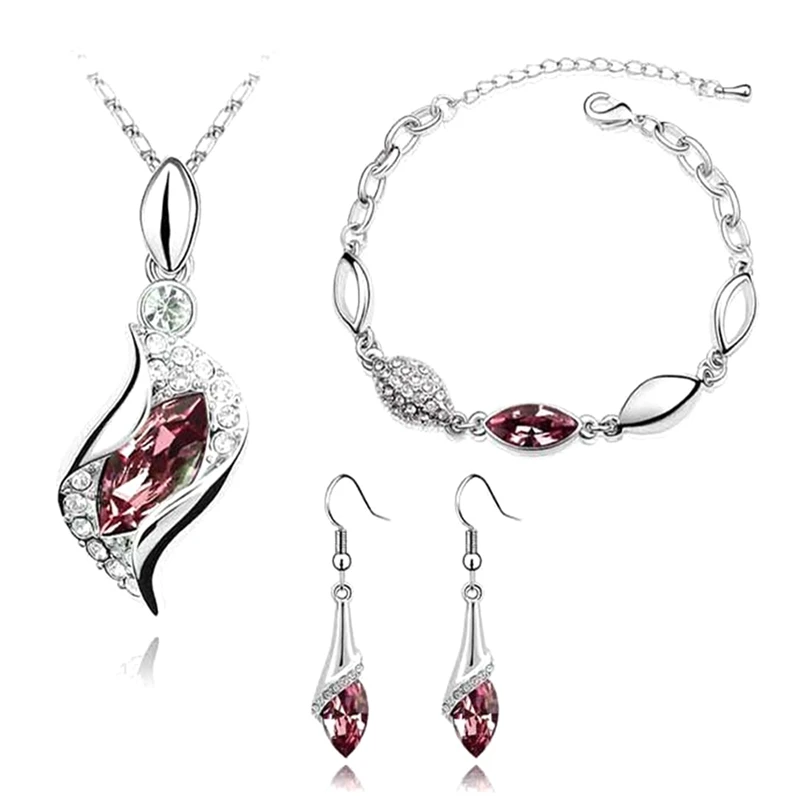 

2020 New Fashion Luxury Crystal Jewelry Set Chain Horse Eye Pendant Necklace Bracelet Earrings Wedding Jewelry Sets Women