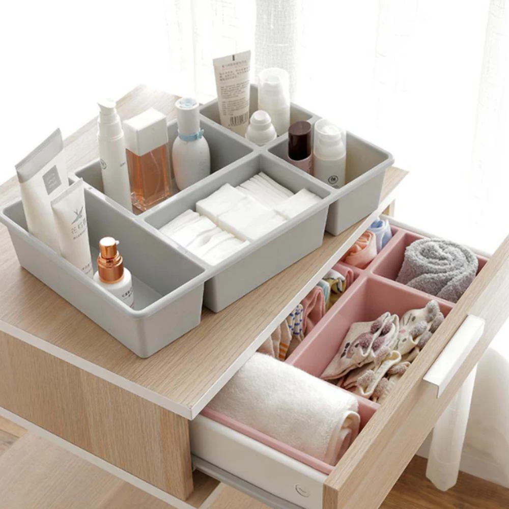 

Plastic 5 Grids Desk Makeup Box Multi Functional Closet Drawer Type Underwear Sock Jewelry Storage Boxes Home Organizer Wardrobe