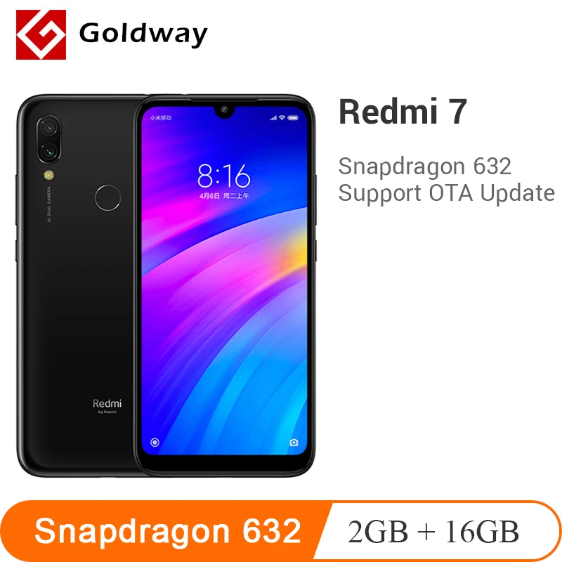 New Original Xiaomi Redmi 7 2GB RAM 16GB ROM Mobile Phone Snapdragon 632 Octa Core 12MP 4000mAh Battery 6.26" Full Screen | Мобильные