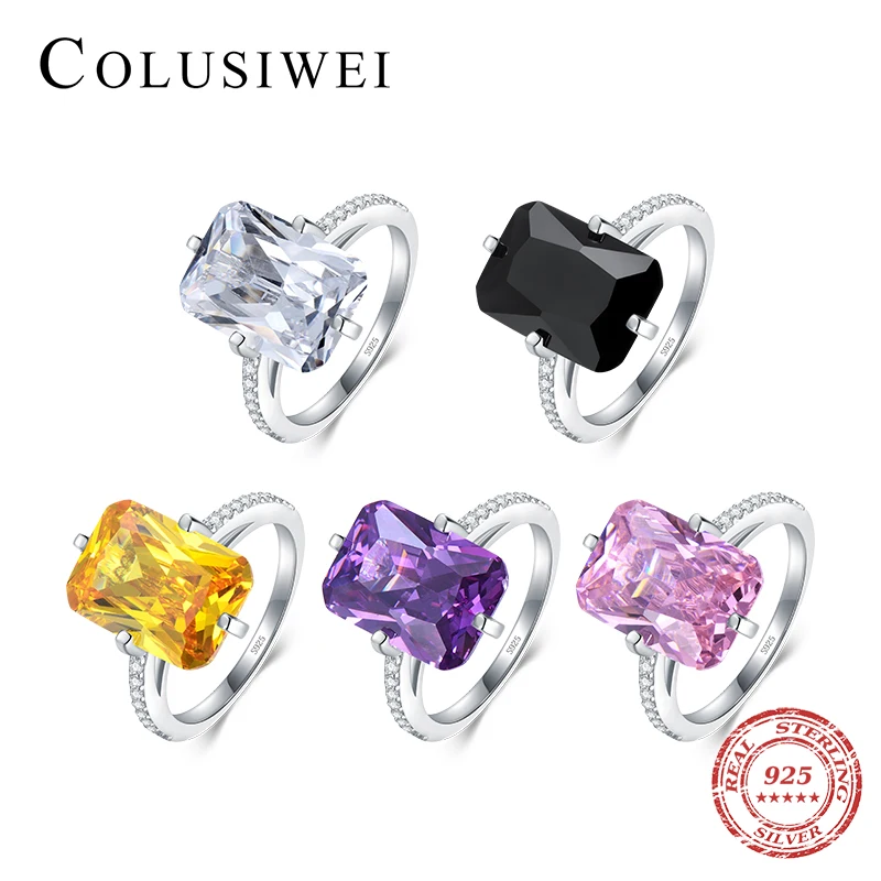 

COLUSIWEI New 5 Color Radiant Cut Clear CZ 925 Sterling Silver Finger Ring for Women Wedding Engagement Ring Original Jewelry