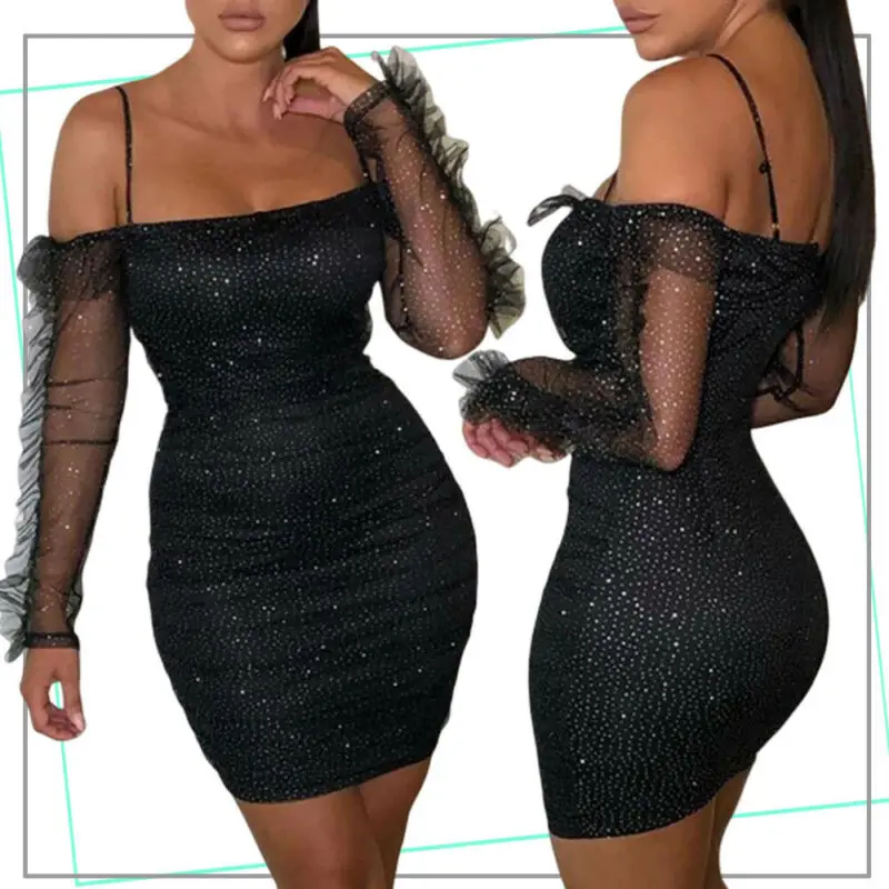 Женское тонкое мини платье новинка сексуальное с открытыми плечами длинным
