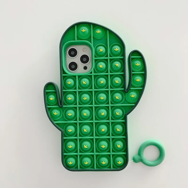 

Cute Green Cactus Silicone Phone Case Funny Reliver Stress Soft Back Cover For iPhone 12 11 Pro Max XR XS Max X 8 7 Plus 12 Mini